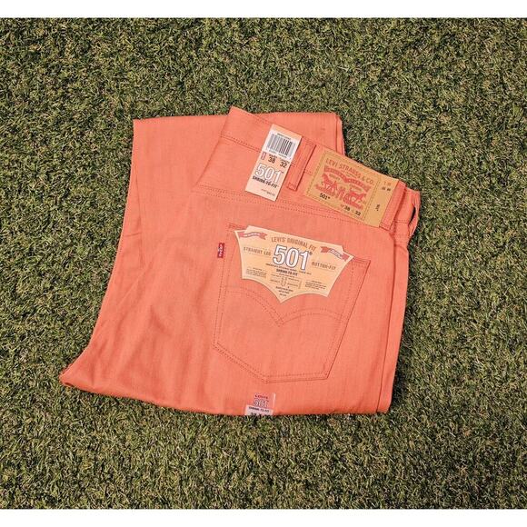 LEVI'S 501 Jeans NWT Button Fly Shrink to Fit Salmon Coral Straight Mens 38x32 - Picture 1 of 9
